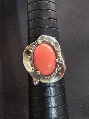 Peach Agate "Coral" Freeform Statement Ring Size 9